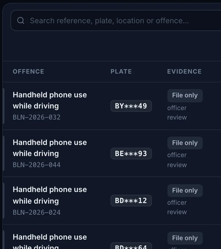 Polis kuyruğunda telefon kullanımı filtresi, dosya numaraları, konumlar ve kayıtlı sonuçlar.